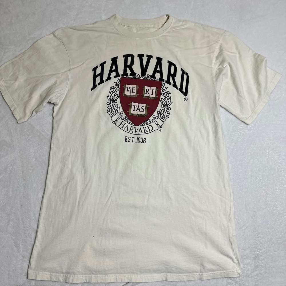 Vintage Harvard University Veritas Crest Tee Men's XL / L Tall Cream Ivy League